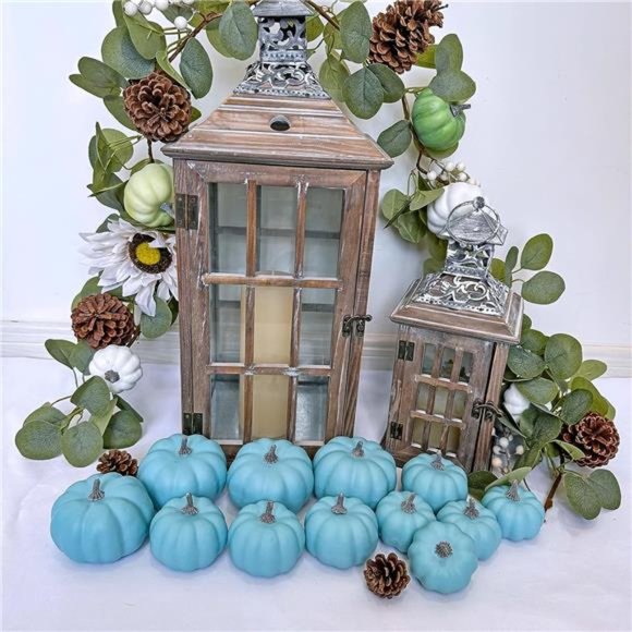 12Pcs Small Artificial Teal Pumpkins Decorative Halloween Pumpkins Foam Pumpkins - Picture 7 of 7